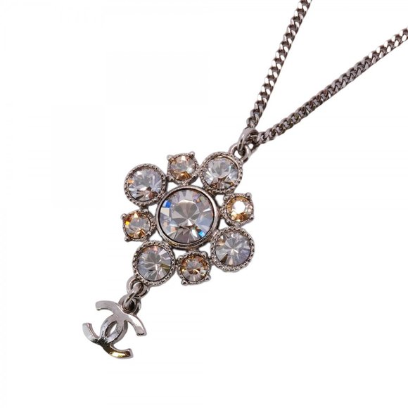 CHANEL COCO Mark Logo Color Stone Chain Necklace Pendant accessories ABC817 gold
